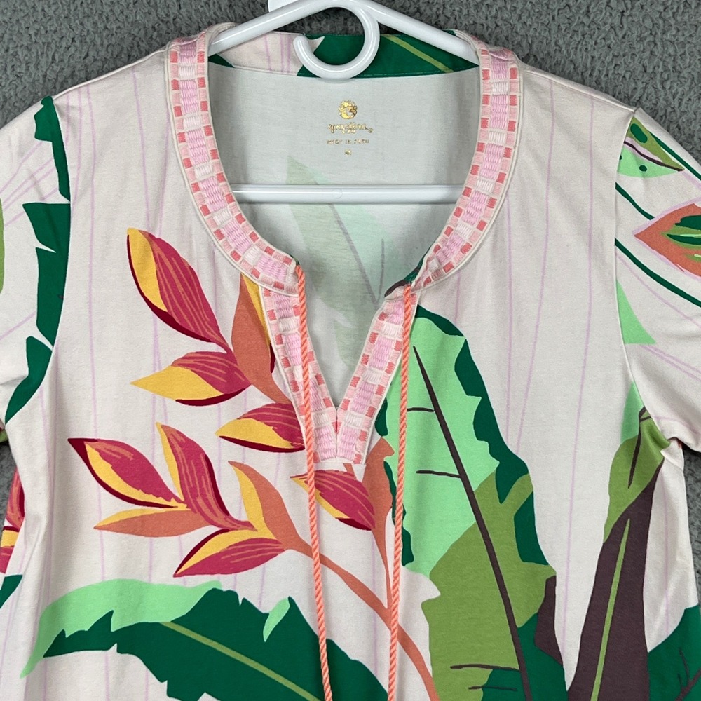 Spartina 449 Women Medium Tropical Floral Tassel Shift Dress Pink Green Cotton - Picture 2 of 11